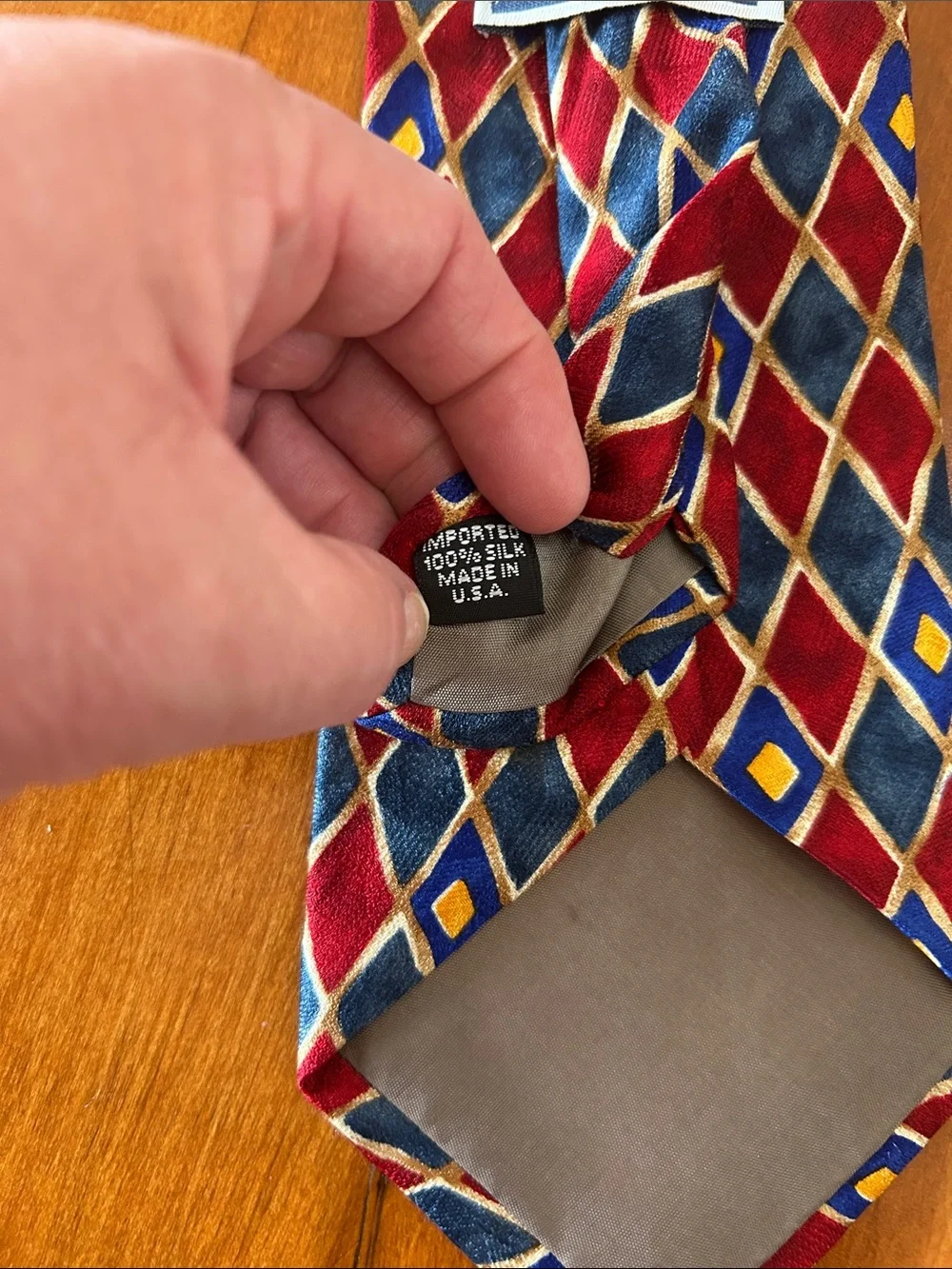 Vintage Perry Ellis Silk Tie with Geometric Diamond Pattern
